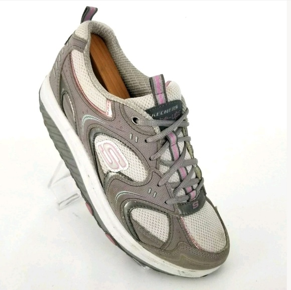 Skechers Pink Brown Gray Lace Up Shape Up Sneakers